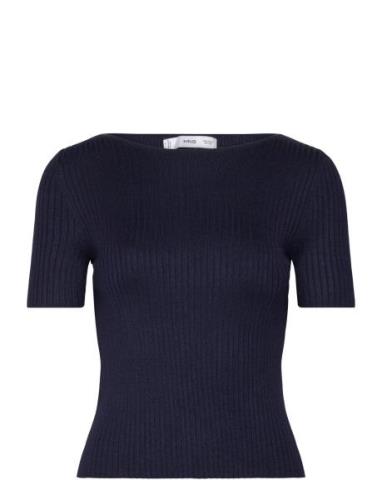 Short-Sleeved Fine-Knit T-Shirt Navy Mango