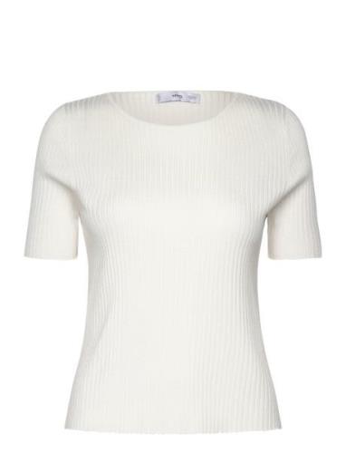 Short-Sleeved Fine-Knit T-Shirt Cream Mango