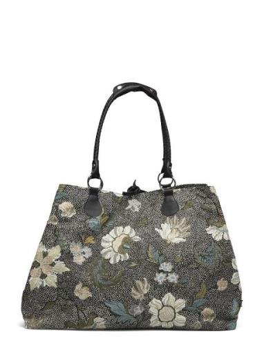 Weekend Bag Black Flower Linen Patterned Ceannis