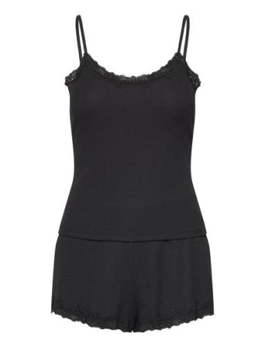 Pj Cami Short Rib Lace Black Hunkemöller