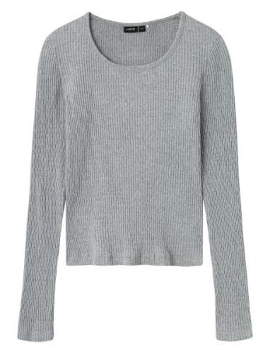 Nlfninusa Ls Deep O-Neck S Top Grey LMTD