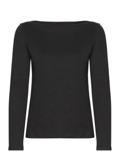 Long-Sleeved Boat-Neck T-Shirt Black Mango