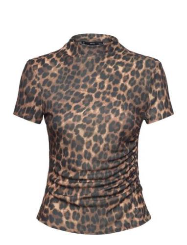 Leopard-Print T-Shirt With Ruffled Detail Brown Mango