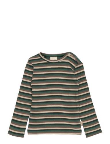 T-Shirt L/S Modal Multi Striped Green Petit Piao