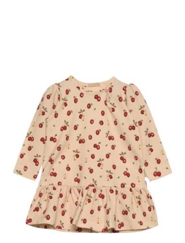 Dress L/S Gather Printed Beige Petit Piao