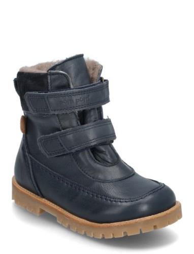 Rub Sole™ Velcro Boot Tex Navy Pom Pom