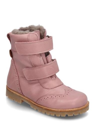 Rub Sole™ Broque Velcro Boot Tex Pink Pom Pom