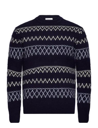 Knitted Pattern Crew Neck - Rws Navy Knowledge Cotton Apparel