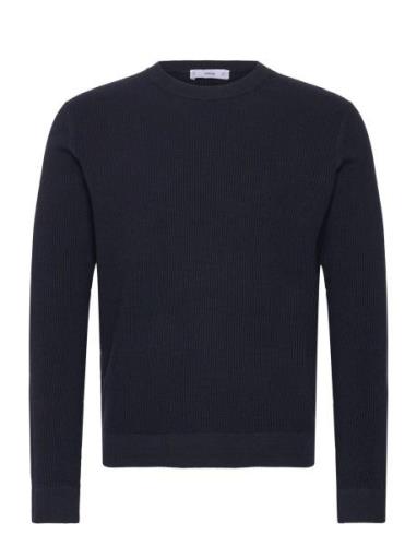 Ribbed Cotton Knitted Sweater Navy Mango