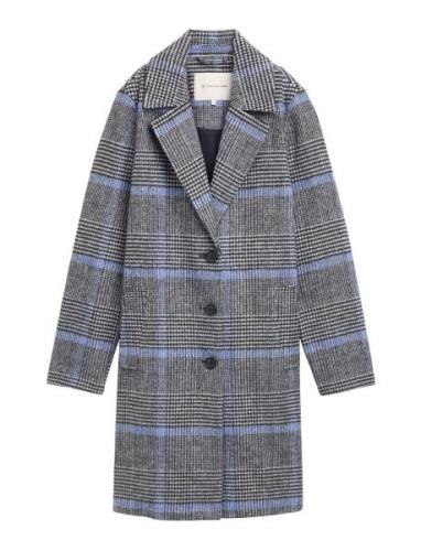 Long Check Coat Navy Tom Tailor