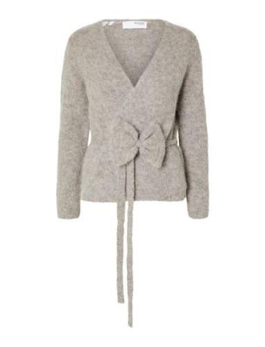 Slfgabella Ls Knit Bow Cardigan Grey Selected Femme