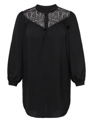 Carmette Life L/S Mix Lace Long Top Wvn Black ONLY Carmakoma