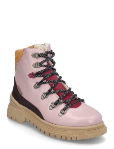 Boots - Flat - With Lace And Zip Pink ANGULUS