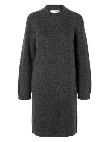 Slflulu Ls High Neck Knit Dress Grey Selected Femme