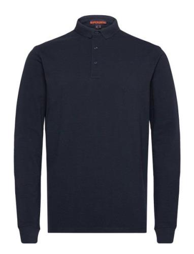 Cotton Long Sleeve Pique Polo Navy Superdry