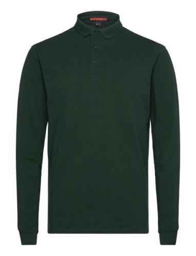 Cotton Long Sleeve Pique Polo Green Superdry