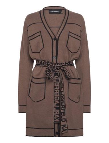 Branded Belted Cardigan Brown Karl Lagerfeld