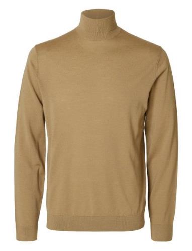 Slhtray Ls Knit Merino Roll Neck Noos Khaki Selected Homme