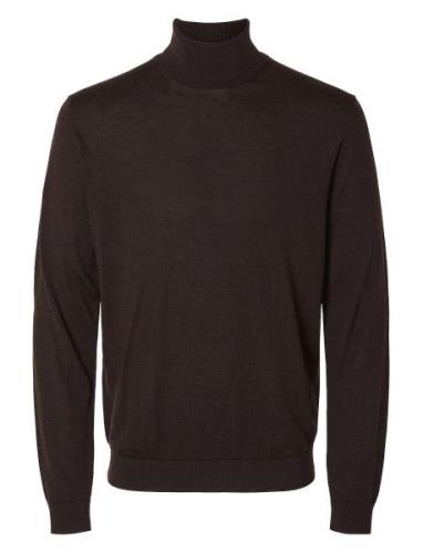 Slhtray Ls Knit Merino Roll Neck Noos Brown Selected Homme