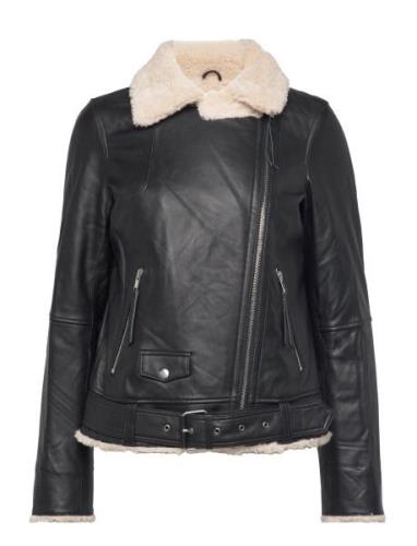 Bea Shearling Leather Biker Black Jofama