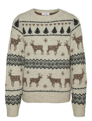 Vmdeers Ls O-Neck Pullover. Xmas Girl Beige Vero Moda Girl