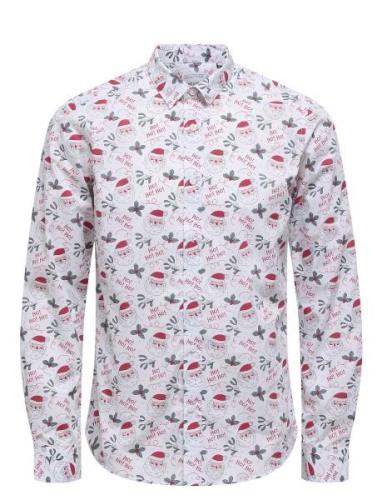 Onsalf Xmas Aop Slim Poplin Ls Shirt White ONLY & SONS