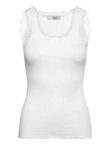 Rmwbalta Modal Sl Lace U-Neck Top White RM By Rosemunde