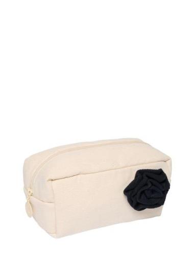 Travel Wash Bag With Flower Brooch Cream Design Letters