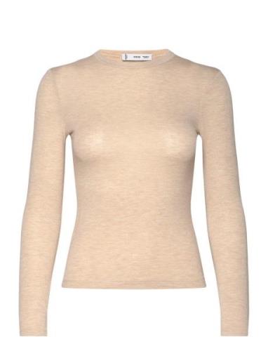 Round-Neck Long-Sleeved T-Shirt Beige Mango