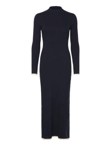 Knitted Dress With Contrasting Trims Navy Mango