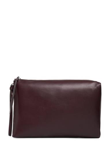 Ck Leather Clutch Burgundy Calvin Klein