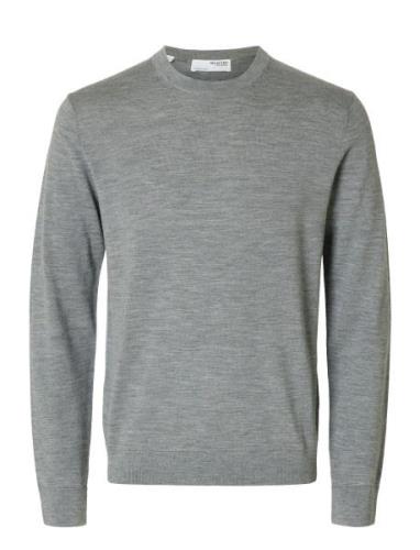 Slhtray Ls Knit Merino Crew Neck Noos Grey Selected Homme