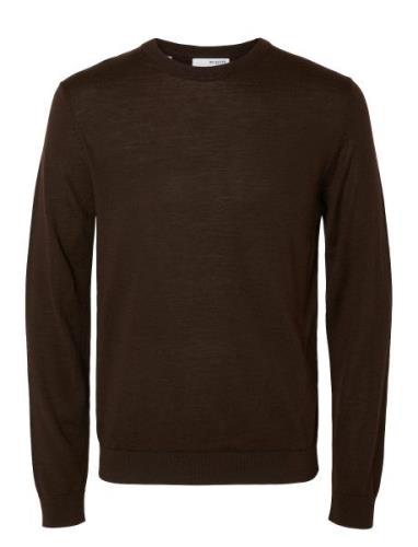 Slhtray Ls Knit Merino Crew Neck Noos Brown Selected Homme