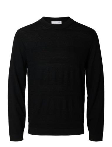 Slhtray Ls Knit Merino Crochet Crewneck Black Selected Homme