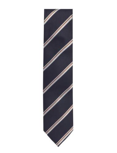 Polyester Tie With Stripe 7 Cm Navy Lindbergh Black