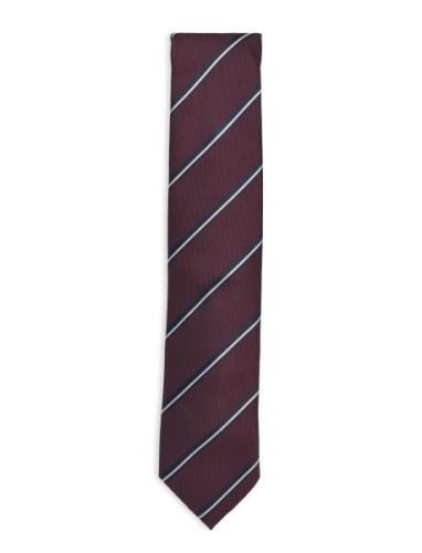 Polyester Tie With Stripe 7 Cm Burgundy Lindbergh Black