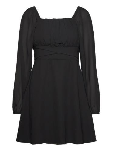 Brenna Square Neck L/S Georgette Dress Black Bubbleroom