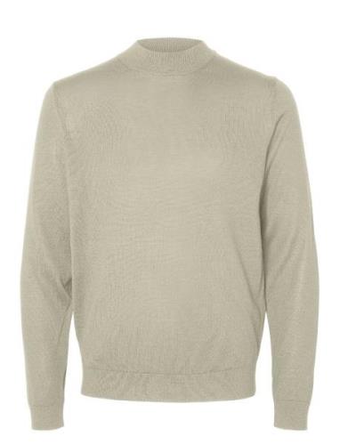 Slhtray Ls Knit Merino Mock Neck Noos Beige Selected Homme