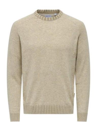 Onseddy Reg 7 Wool Crew Knit Beige ONLY & SONS