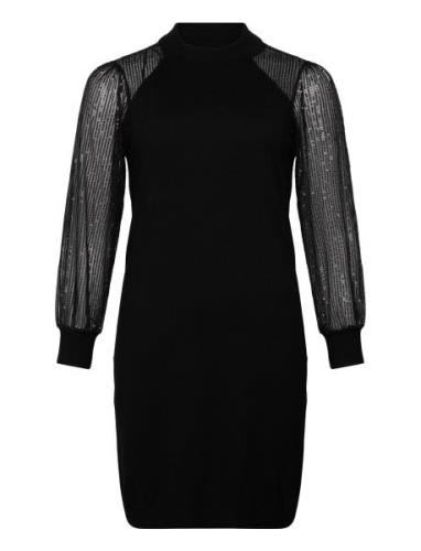 Carnaja Ls Sequins High Neck Dress Knt Black ONLY Carmakoma