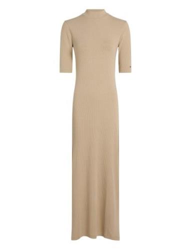 Slim 5X2 Rib Midi Dress 1/2 Beige Tommy Hilfiger