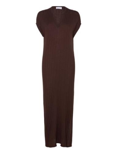 Fine Knit Cap Sleeve Dress Brown Davida Cashmere