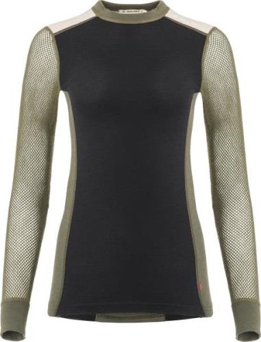 Aclima Women's WoolNet Hybrid Crew Neck Jet Black/Olive Night/Beige Me...