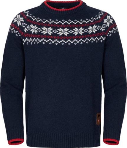 Gridarmor Men's Snøkrystall Round Neck Ullgenser Navy/White/Red