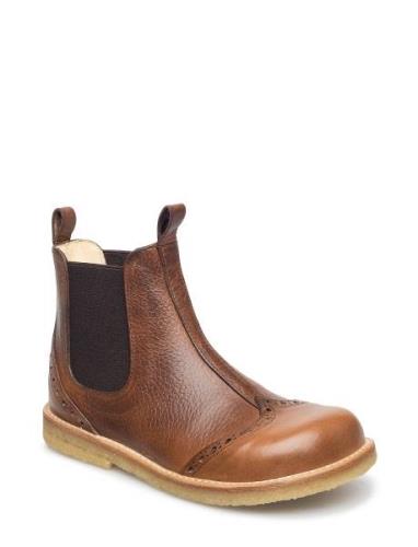 Booties - Flat - With Elastic Bootsit Nauhalliset Saapikkaat Brown ANG...