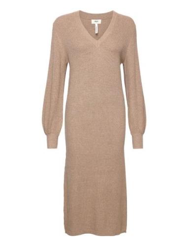 Objmalena L/S Knit Dress Noos Maksimekko Juhlamekko Beige Object