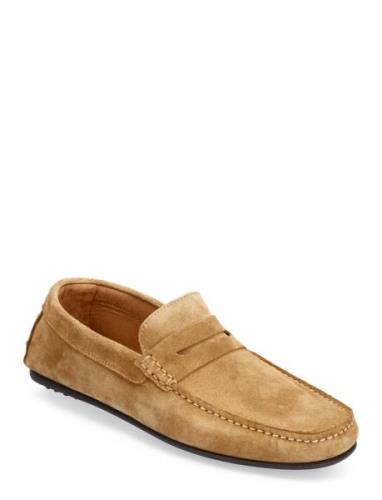 Slhsergio Suede Penny Driving Shoe Loaferit Matalat Kengät Brown Selec...