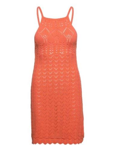 Halter-Neck Knitted Dress Lyhyt Mekko Orange Mango