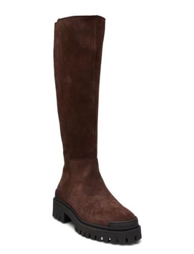 Boots - Flat Korkeavartiset Saapikkaat Brown ANGULUS