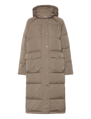 Down Puffer Coat Topattu Pitkä Takki Brown Rosemunde